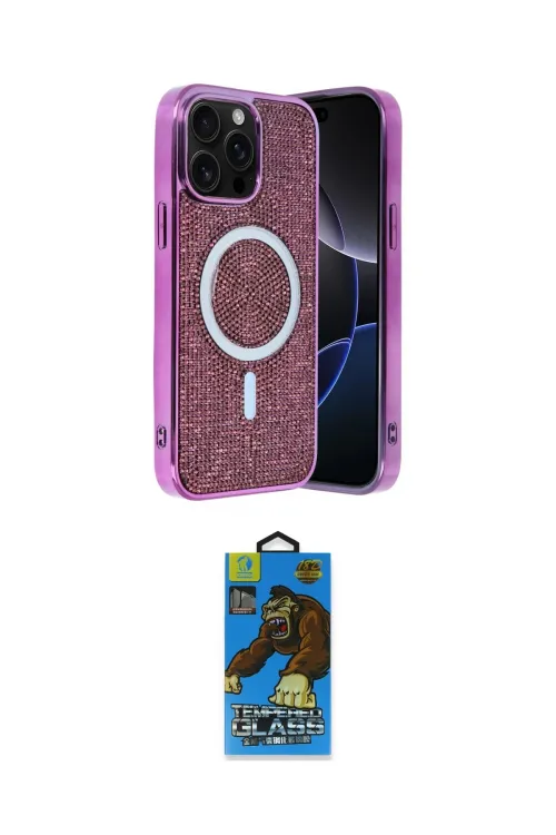 ieg™ iPhone 14 Pro Max Kılıf Eksen Çizgi - Siyah 18D Cam Ekran Koruyucu