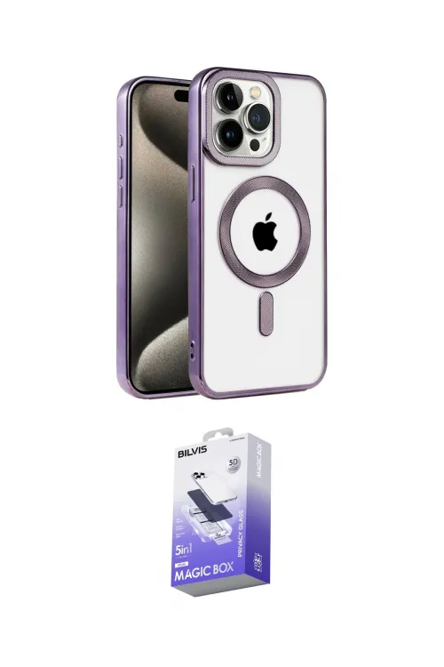 ieg™ iPhone 14 Pro Max Kılıf Eksen Form Koleksiyonu - Siyah Bilvis 5in1 5D Magic Hayalet Cam Ekran Koruyucu