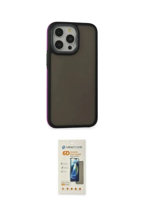 ieg™ iPhone 14 Pro Max Kılıf Eksen Işık - Siyah 6D Mat Seramik Hayalet Nano Ekran Koruyucu