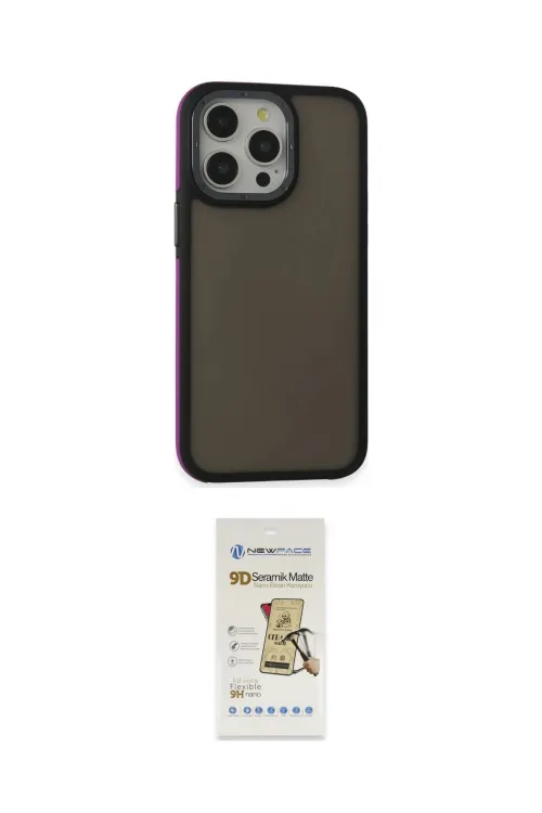 ieg™ iPhone 14 Pro Max Kılıf Eksen Işık - Siyah Mat Seramik Nano Ekran Koruyucu