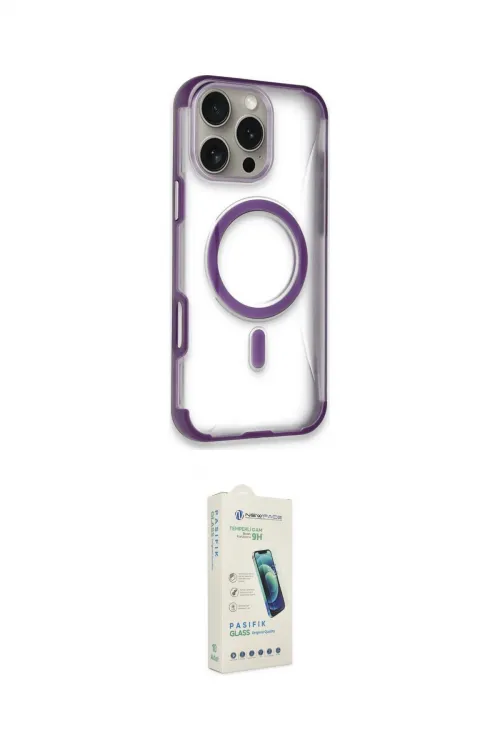 ieg™ iPhone 14 Pro Max Kılıf Eksen Klasik Koleksiyonu - Şeffaf Pasifik Cam Ekran Koruyucu