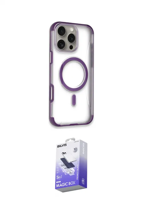 ieg™ iPhone 14 Pro Max Kılıf Eksen Klasik Koleksiyonu - Siyah Bilvis 5in1 5D Magic Hayalet Cam Ekran Koruyucu