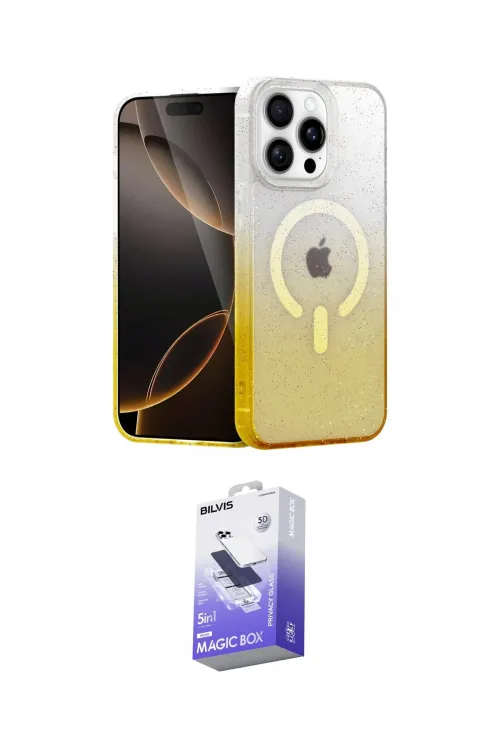 ieg™ iPhone 14 Pro Max Kılıf Eksen Minimal Özel Seri - Siyah Bilvis 5in1 5D Magic Hayalet Cam Ekran Koruyucu