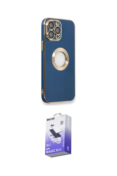 ieg™ iPhone 14 Pro Max Kılıf İz Form Serisi - Siyah Bilvis 5in1 5D Magic Hayalet Cam Ekran Koruyucu