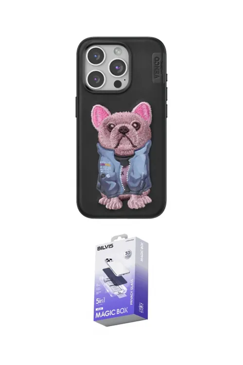 ieg™ iPhone 14 Pro Max Kılıf İz Minimal Koleksiyonu - Siyah Bilvis 5in1 5D Magic Hayalet Cam Ekran Koruyucu
