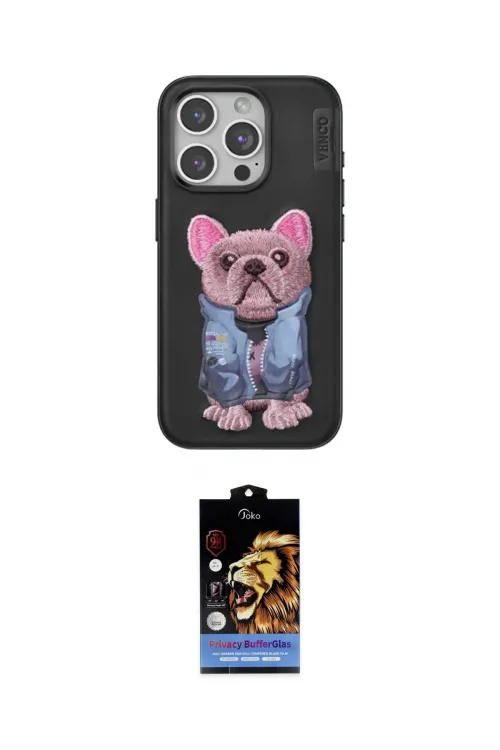 ieg™ iPhone 14 Pro Max Kılıf İz Minimal Koleksiyonu - Siyah Buffer Hayalet Cam Ekran Koruyucu
