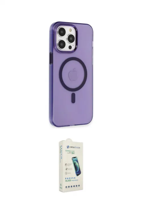 ieg™ iPhone 14 Pro Max Kılıf Kıvılcım Asil Özel Seri - Şeffaf Pasifik Cam Ekran Koruyucu