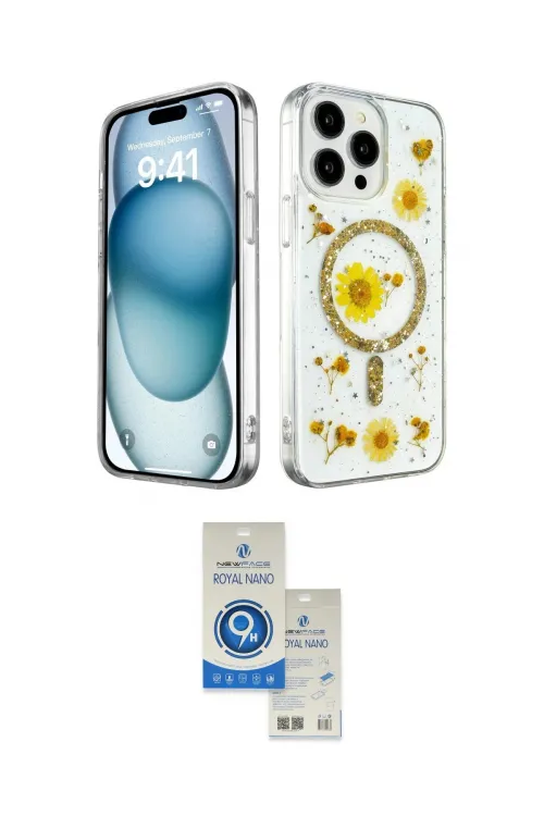 ieg™ iPhone 14 Pro Max Kılıf Kozmos Doku - Şeffaf Royal Nano Ekran Koruyucu