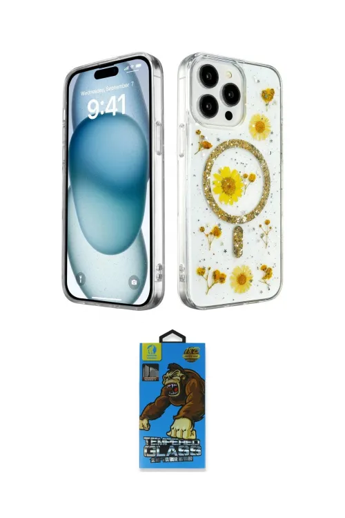 ieg™ iPhone 14 Pro Max Kılıf Kozmos Doku - Siyah 18D Cam Ekran Koruyucu