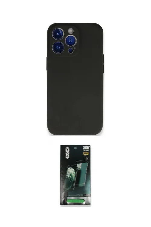 ieg™ iPhone 14 Pro Max Kılıf Kozmos Yansıma Özel Seri - Siyah 360 Mat Full Body Arka Koruyucu