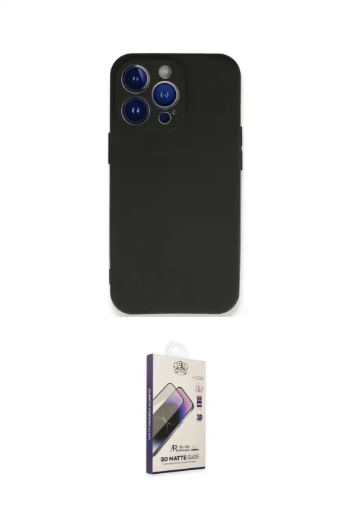 ieg™ iPhone 14 Pro Max Kılıf Kozmos Yansıma Özel Seri - Siyah Bilvis 3D Mat Cam Ekran Koruyucu