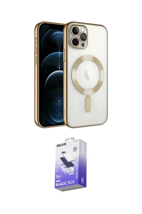 ieg™ iPhone 14 Pro Max Kılıf Nova Işık Özel Seri - Siyah Bilvis 5in1 5D Magic Hayalet Cam Ekran Koruyucu