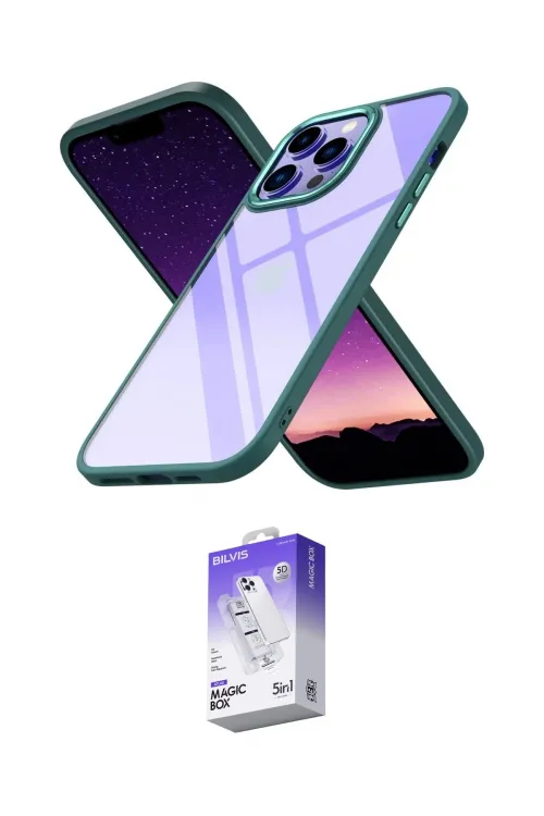 ieg™ iPhone 14 Pro Max Kılıf Nova Işık Serisi - Siyah Bilvis 5in1 3D Magic Cam Ekran Koruyucu