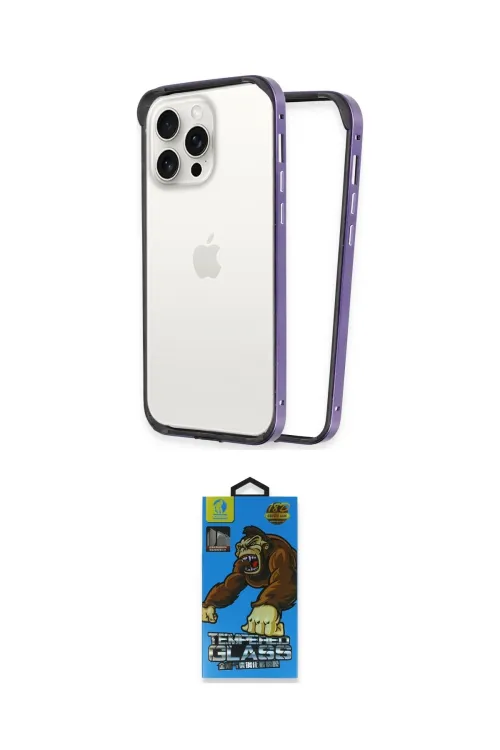 ieg™ iPhone 14 Pro Max Kılıf Pusula Asil Koleksiyonu - Siyah 18D Cam Ekran Koruyucu