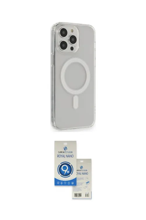 ieg™ iPhone 14 Pro Max Kılıf Pusula Çizgi Koleksiyonu - Şeffaf Royal Nano Ekran Koruyucu