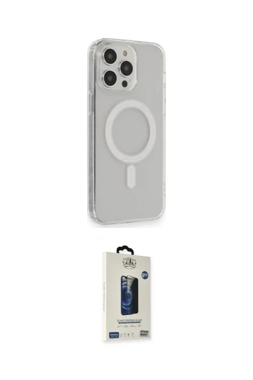 ieg™ iPhone 14 Pro Max Kılıf Pusula Çizgi Koleksiyonu - Siyah Bilvis Hayalet Cam Ekran Koruyucu