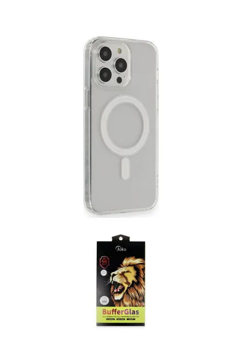 ieg™ iPhone 14 Pro Max Kılıf Pusula Çizgi Koleksiyonu - Siyah Buffer Cam Ekran Koruyucu