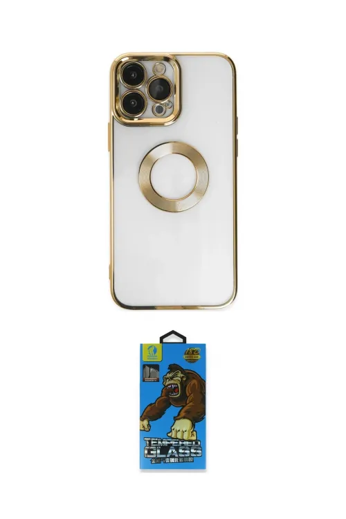 ieg™ iPhone 14 Pro Max Kılıf Pusula Form - Siyah 18D Cam Ekran Koruyucu