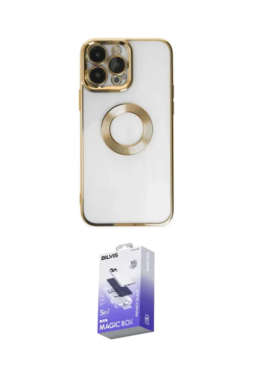 ieg™ iPhone 14 Pro Max Kılıf Pusula Form - Siyah Bilvis 5in1 5D Magic Hayalet Cam Ekran Koruyucu