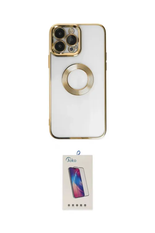 ieg™ iPhone 14 Pro Max Kılıf Pusula Form - Siyah Joko 5D Cam