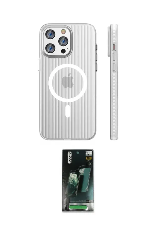 ieg™ iPhone 14 Pro Max Kılıf Pusula Minimal Koleksiyonu - Şeffaf 360 Full Body Arka Koruyucu