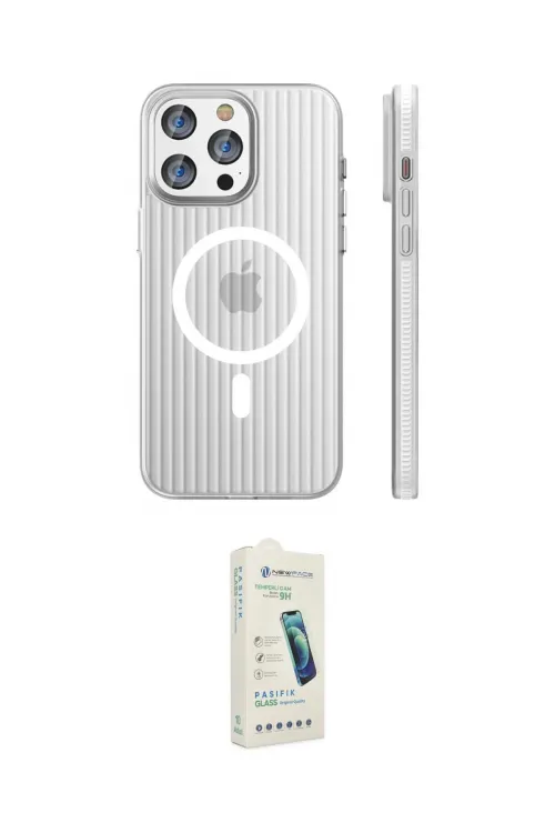 ieg™ iPhone 14 Pro Max Kılıf Pusula Minimal Koleksiyonu - Şeffaf Pasifik Cam Ekran Koruyucu