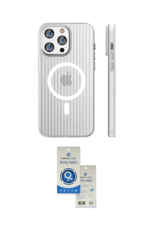 ieg™ iPhone 14 Pro Max Kılıf Pusula Minimal Koleksiyonu - Şeffaf Royal Nano Ekran Koruyucu