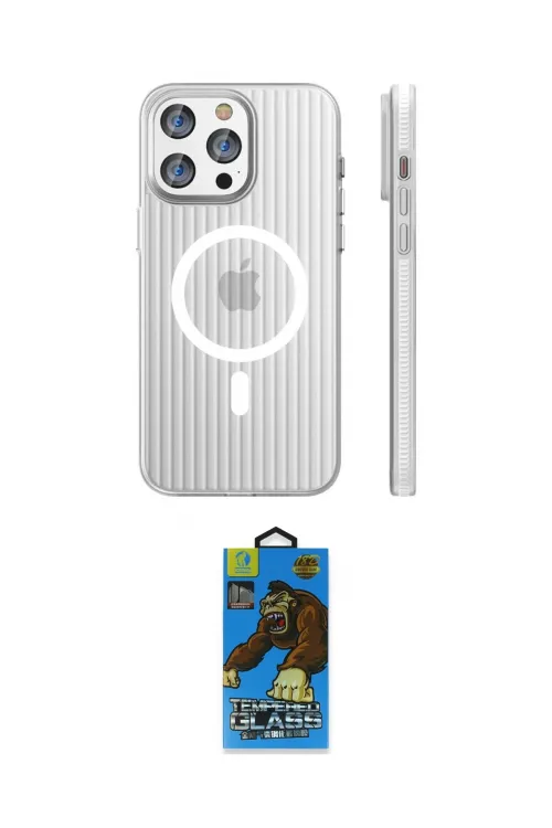 ieg™ iPhone 14 Pro Max Kılıf Pusula Minimal Koleksiyonu - Siyah 18D Cam Ekran Koruyucu