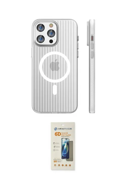 ieg™ iPhone 14 Pro Max Kılıf Pusula Minimal Koleksiyonu - Siyah 6D Mat Seramik Hayalet Nano Ekran Koruyucu