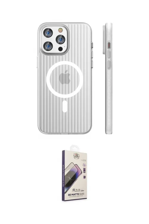 ieg™ iPhone 14 Pro Max Kılıf Pusula Minimal Koleksiyonu - Siyah Bilvis 3D Mat Cam Ekran Koruyucu