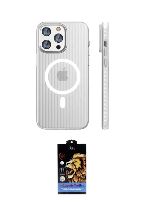 ieg™ iPhone 14 Pro Max Kılıf Pusula Minimal Koleksiyonu - Siyah Buffer Hayalet Cam Ekran Koruyucu