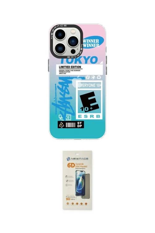 ieg™ iPhone 14 Pro Max Kılıf Siluet Çizgi Koleksiyonu - Siyah 6D Mat Seramik Hayalet Nano Ekran Koruyucu