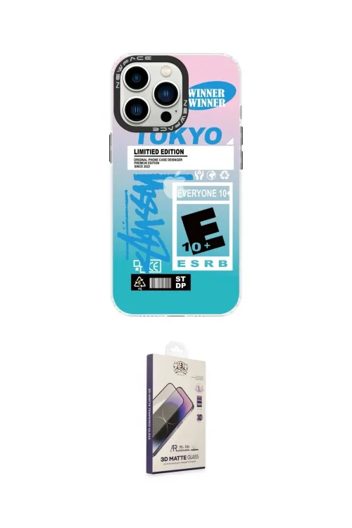 ieg™ iPhone 14 Pro Max Kılıf Siluet Çizgi Koleksiyonu - Siyah Bilvis 3D Mat Cam Ekran Koruyucu