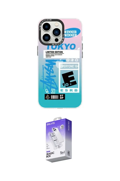 ieg™ iPhone 14 Pro Max Kılıf Siluet Çizgi Koleksiyonu - Siyah Bilvis 5in1 3D Magic Cam Ekran Koruyucu