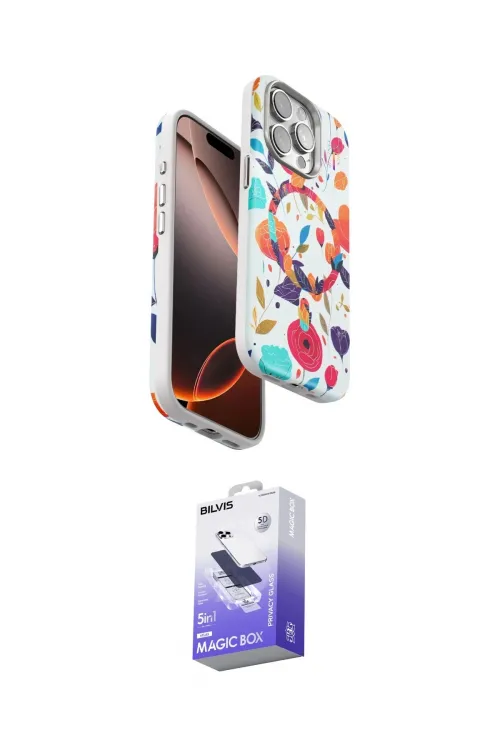 ieg™ iPhone 14 Pro Max Kılıf Siluet Doku - Siyah Bilvis 5in1 5D Magic Hayalet Cam Ekran Koruyucu