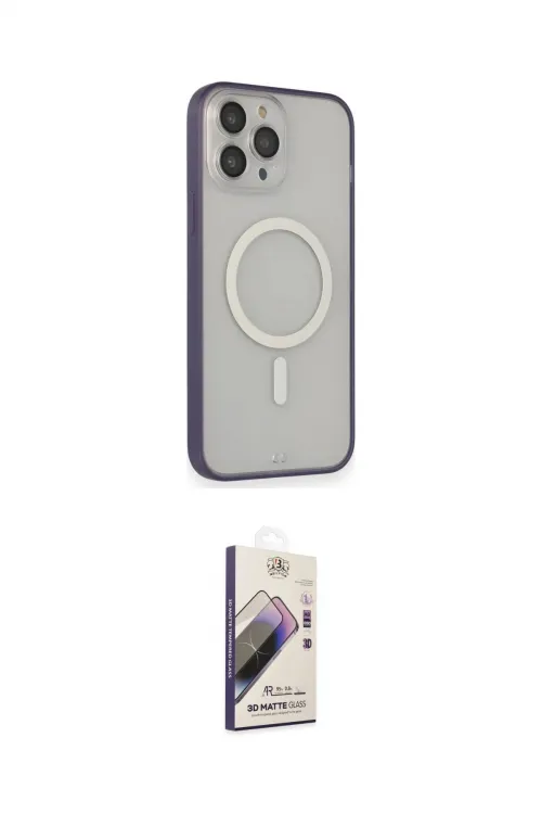 ieg™ iPhone 14 Pro Max Kılıf Siluet Işık Koleksiyonu - Siyah Bilvis 3D Mat Cam Ekran Koruyucu