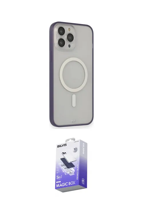 ieg™ iPhone 14 Pro Max Kılıf Siluet Işık Koleksiyonu - Siyah Bilvis 5in1 5D Magic Hayalet Cam Ekran Koruyucu
