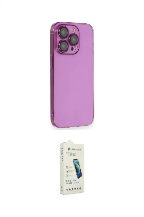ieg™ iPhone 14 Pro Max Kılıf Siluet Minimal Özel Seri - Şeffaf Pasifik Cam Ekran Koruyucu