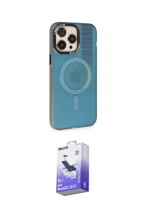 ieg™ iPhone 14 Pro Max Kılıf Siluet Modern Koleksiyonu - Siyah Bilvis 5in1 5D Magic Hayalet Cam Ekran Koruyucu