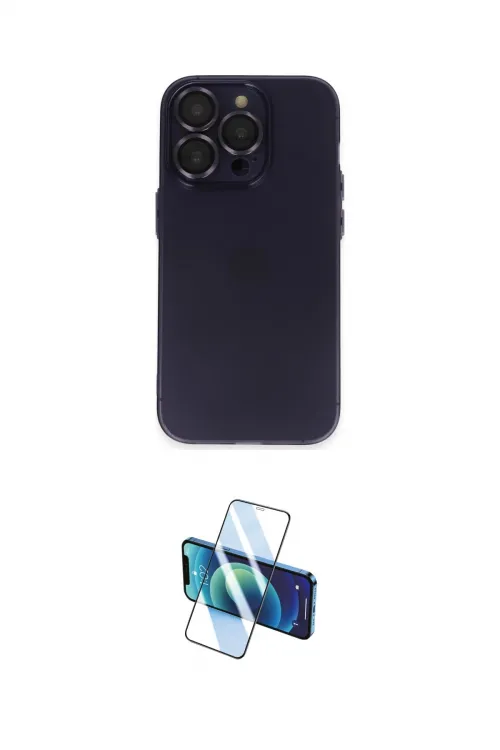 ieg™ iPhone 14 Pro Max Kılıf Ufuk Minimal Özel Seri - Siyah 3D Antistatik Cam Ekran Koruyucu