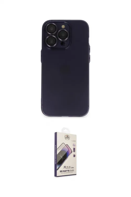 ieg™ iPhone 14 Pro Max Kılıf Ufuk Minimal Özel Seri - Siyah Bilvis 3D Mat Cam Ekran Koruyucu