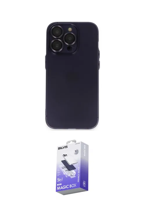 ieg™ iPhone 14 Pro Max Kılıf Ufuk Minimal Özel Seri - Siyah Bilvis 5in1 5D Magic Hayalet Cam Ekran Koruyucu