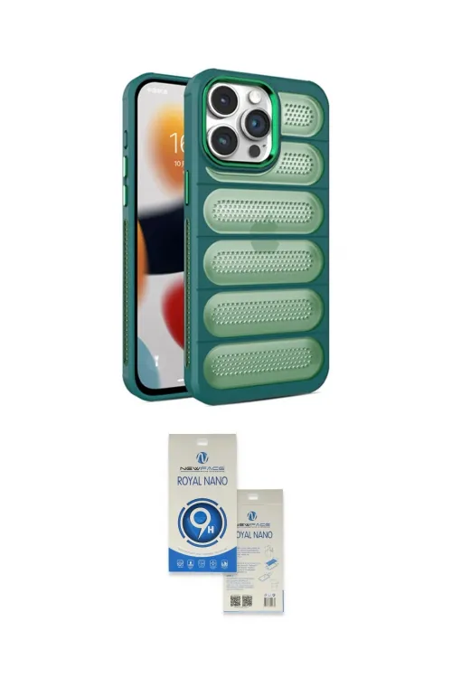 ieg™ iPhone 14 Pro Max Kılıf Yadigar Doku Özel Seri - Şeffaf Royal Nano Ekran Koruyucu