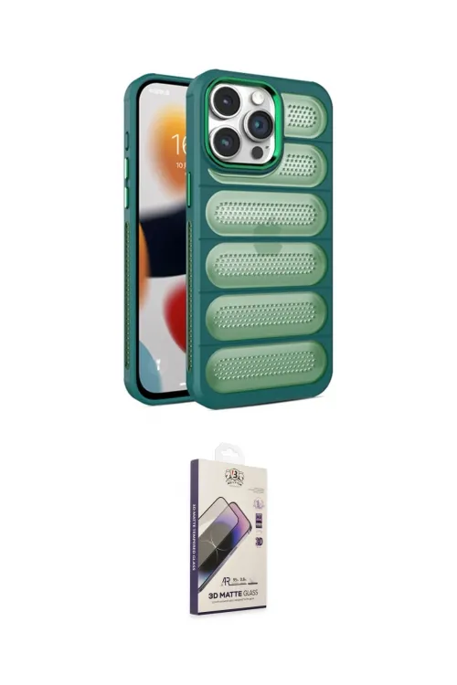 ieg™ iPhone 14 Pro Max Kılıf Yadigar Doku Özel Seri - Siyah Bilvis 3D Mat Cam Ekran Koruyucu