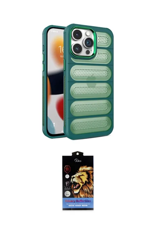 ieg™ iPhone 14 Pro Max Kılıf Yadigar Doku Özel Seri - Siyah Buffer Hayalet Cam Ekran Koruyucu