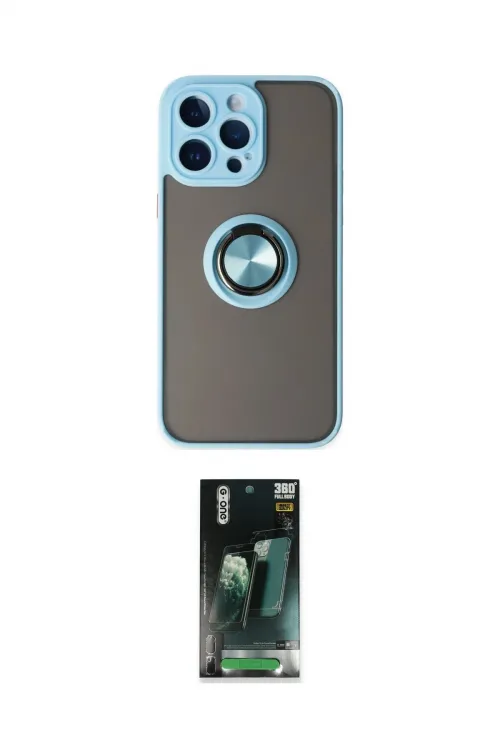 ieg™ iPhone 14 Pro Max Kılıf Yörünge Çizgi - Siyah 360 Mat Full Body Arka Koruyucu