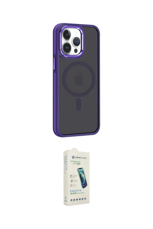 ieg™ iPhone 14 Pro Max Kılıf Yörünge Klasik - Şeffaf Pasifik Cam Ekran Koruyucu