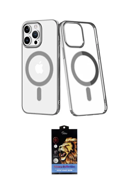 ieg™ iPhone 14 Pro Max Kılıf Yörünge Minimal - Siyah Buffer Hayalet Cam Ekran Koruyucu