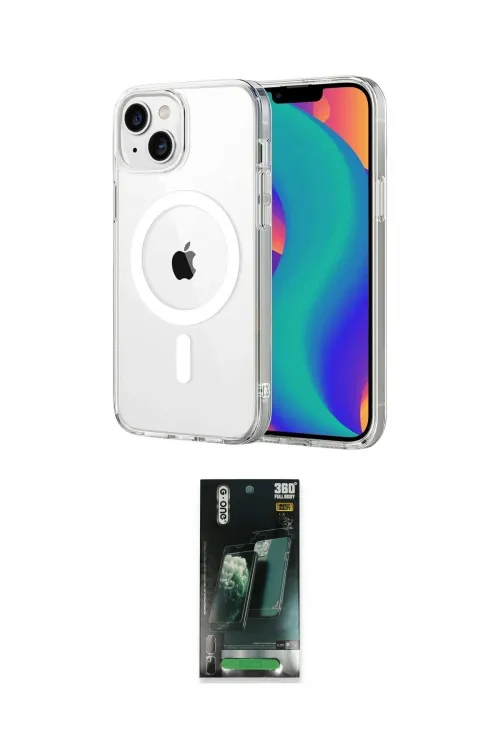 ieg™ iPhone 15 Kılıf Ahenk Minimal Serisi - Şeffaf 360 Full Body Arka Koruyucu