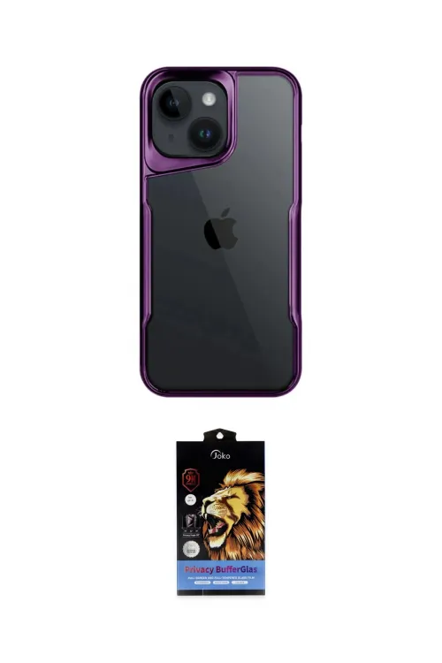 ieg™ iPhone 15 Kılıf Akış Çizgi Koleksiyonu - Siyah Buffer Hayalet Cam Ekran Koruyucu